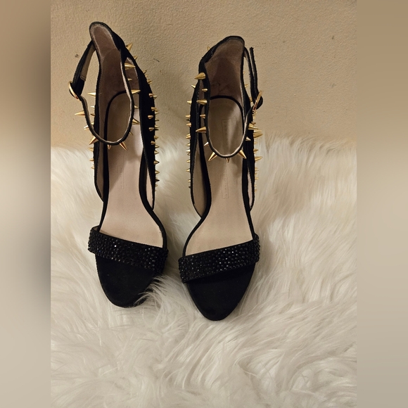 Zara Women's Suede Studded Platform Sandal Shoe Size 39/ US 8 Black - Picture 11 of 16